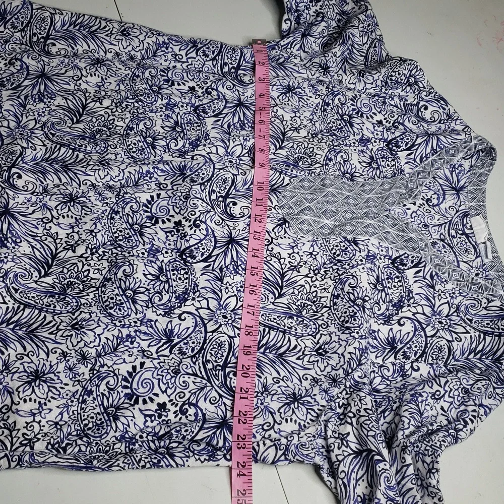 Sigrid Olsen Women 100% Linen Floral Boho 3/4 Sleeves Tunic Top Size 1X Coastal - Picture 8 of 14